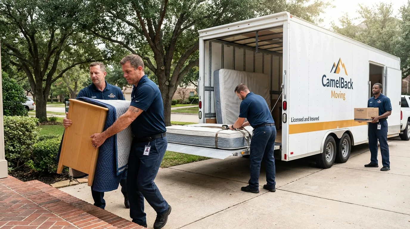 Crew loading residential truck for cross-state move from Winona, MN